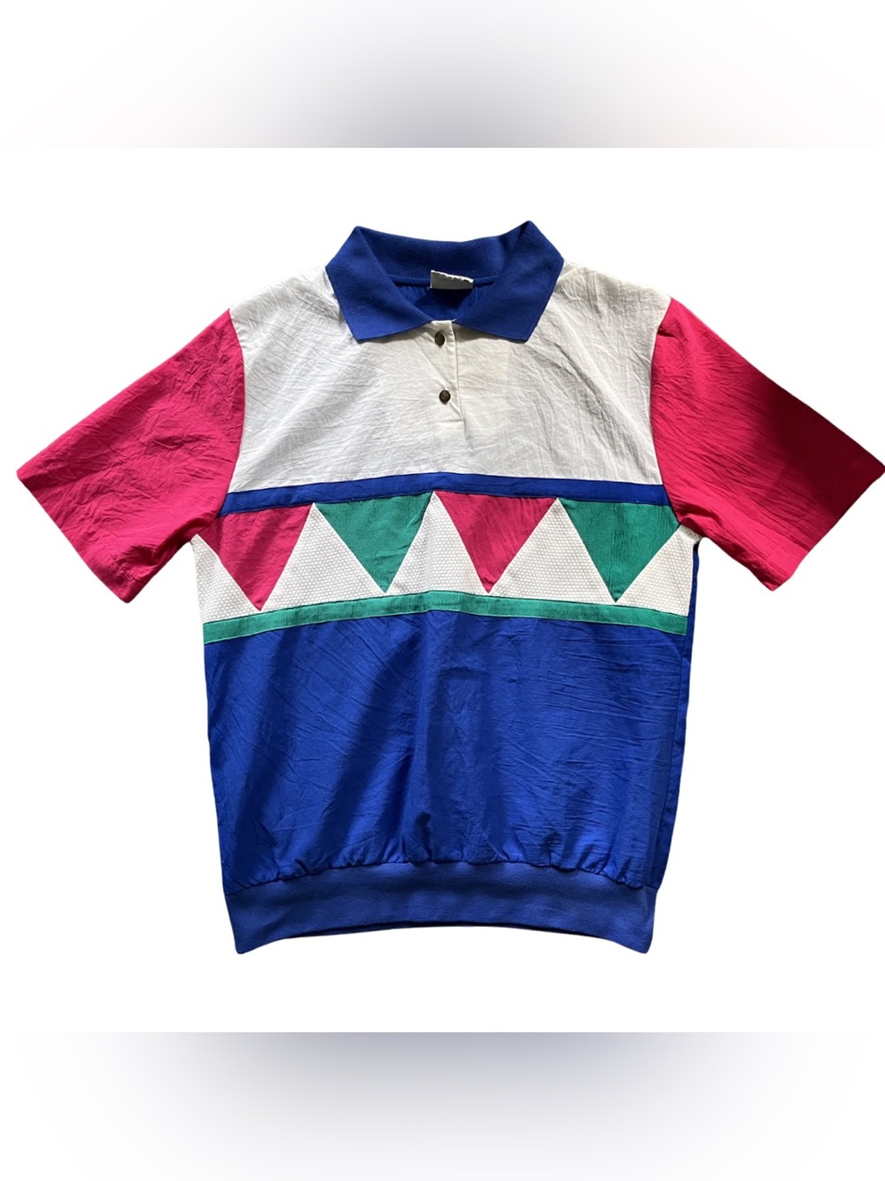 Vintage 80s Colorblock Windbreaker Polo Top Collared Geometric Retro Sporty Golf